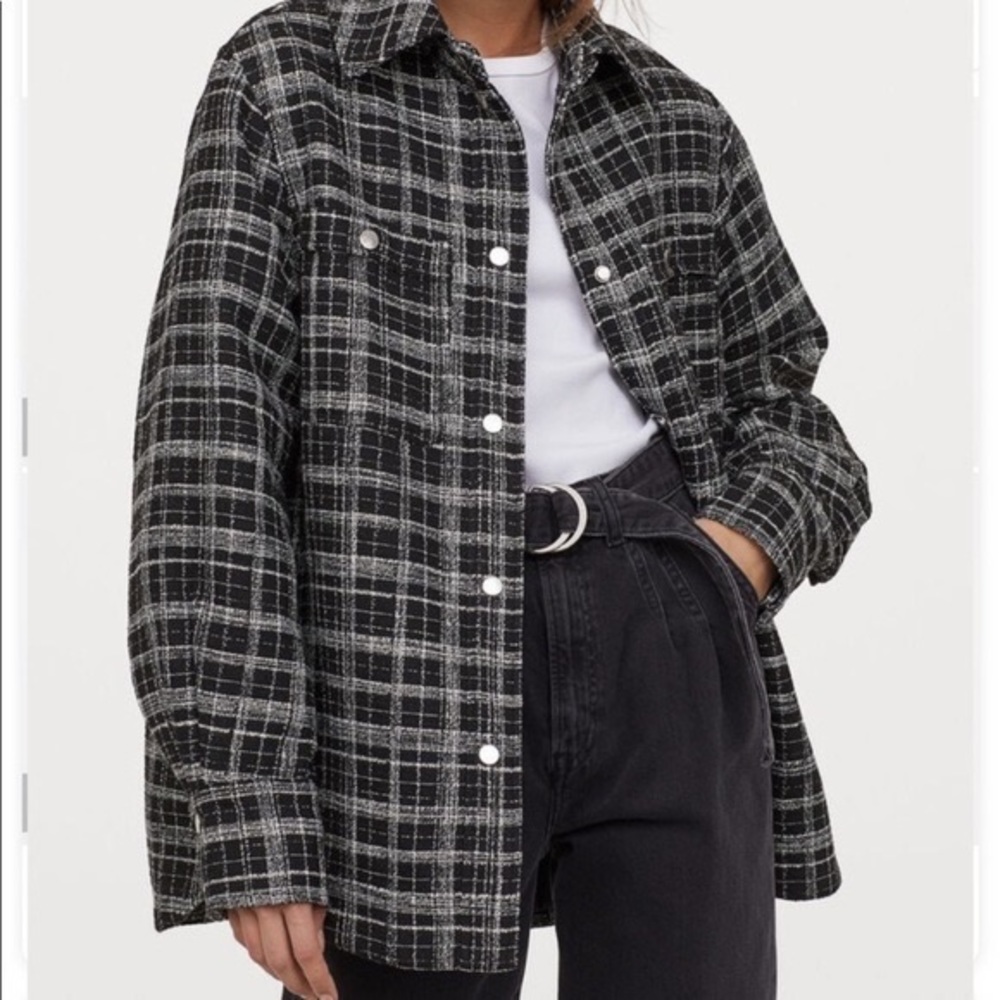 H&M Black Checked Jacquard Weave Shirt Jacket